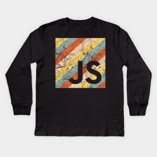 JavaScript Shirt | Retro Distressed Striped JS Logo Kids Long Sleeve T-Shirt